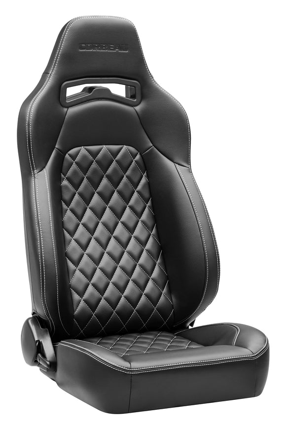 Corbeau Trailcat Reclining Seat Pair (Driver & Passenger) - Black Vinyl White Diamond Stitch 44901WPR