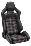 Corbeau Sportline RRX Reclining Seat Pair (Driver & Passenger) - Black Vinyl/Red Plaid Cloth 55022PR