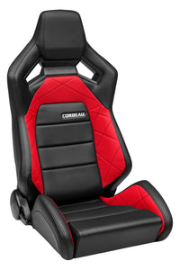 Corbeau Sportline RRX Reclining Seat Pair (Driver & Passenger) - Black Vinyl/Red HD Vinyl 55070PR